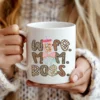 White coffee mug featuring the Mom Wife Boss PNG design
