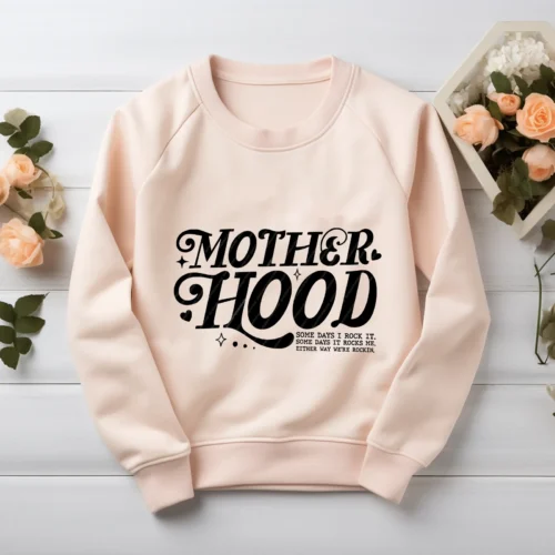 Mother Hood PNG Download printed on a blush color sweatshirt