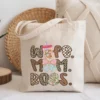 Canvas tote bag featuring a stylish motherhood design graphic