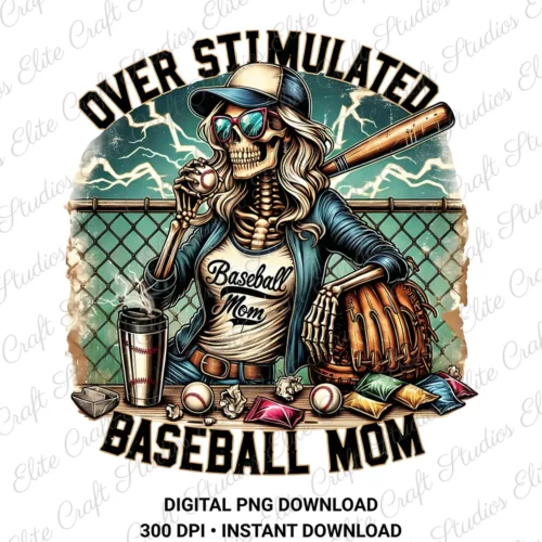 Overstimulated mom PNG skeleton design Digital PNG Download