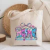 Canvas tote bag featuring a Preppy Pink Mama PNG design