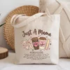 Canvas tote bag featuring a motherhood humor graphic design