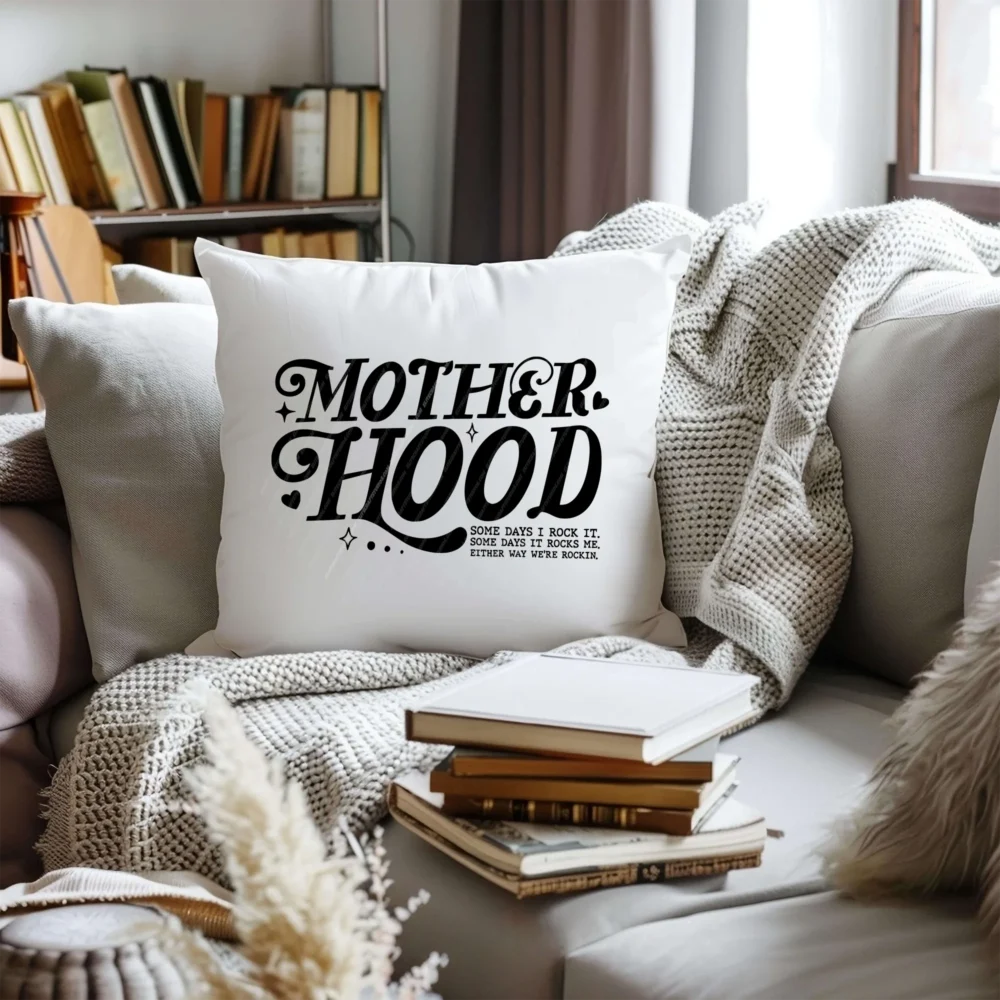 Decorative throw pillow with a trendy mama png motherhood print
