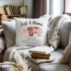 Decorative throw pillow with a trendy mom png graphic