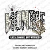 Isolated graphic preview showing the Mombie leopard and mummy bandage design with flying bats and a spider.