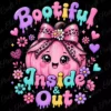 The Bootiful Inside and Out pink pumpkin graphic centered on a solid black background, showcasing the vibrant pastel colors and melting text details.